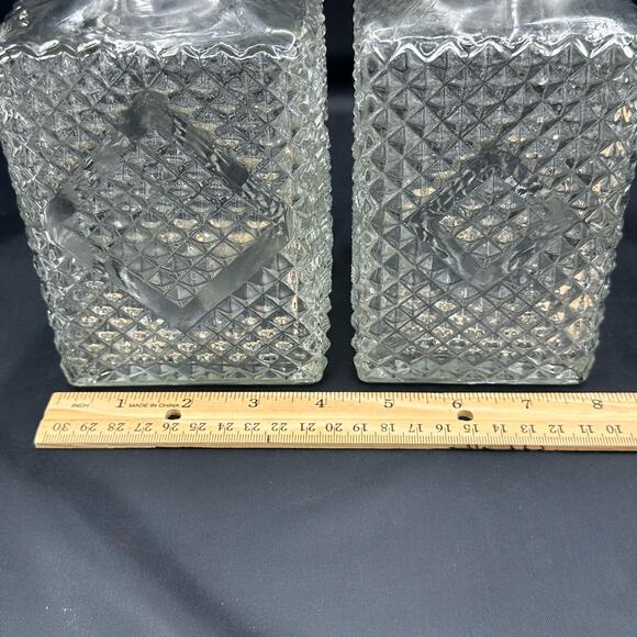 Vintage 1960 Art Deco Diamond Accented Glass Decanters Set of 2 Barware - Picture 9 of 10